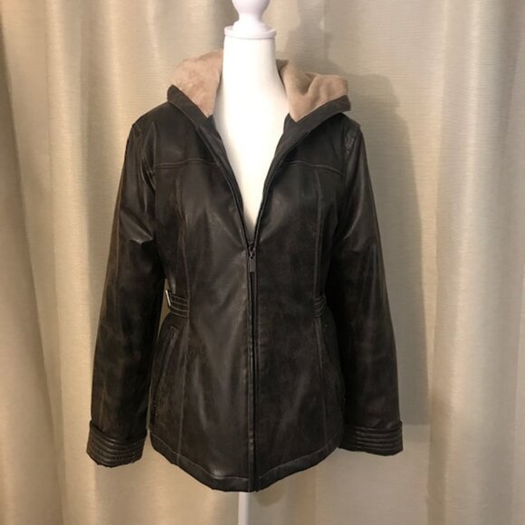 Brown Faux Leather Jacket with a Fitted Waist by Covington - Perfect for fall! - Picture 1 of 7